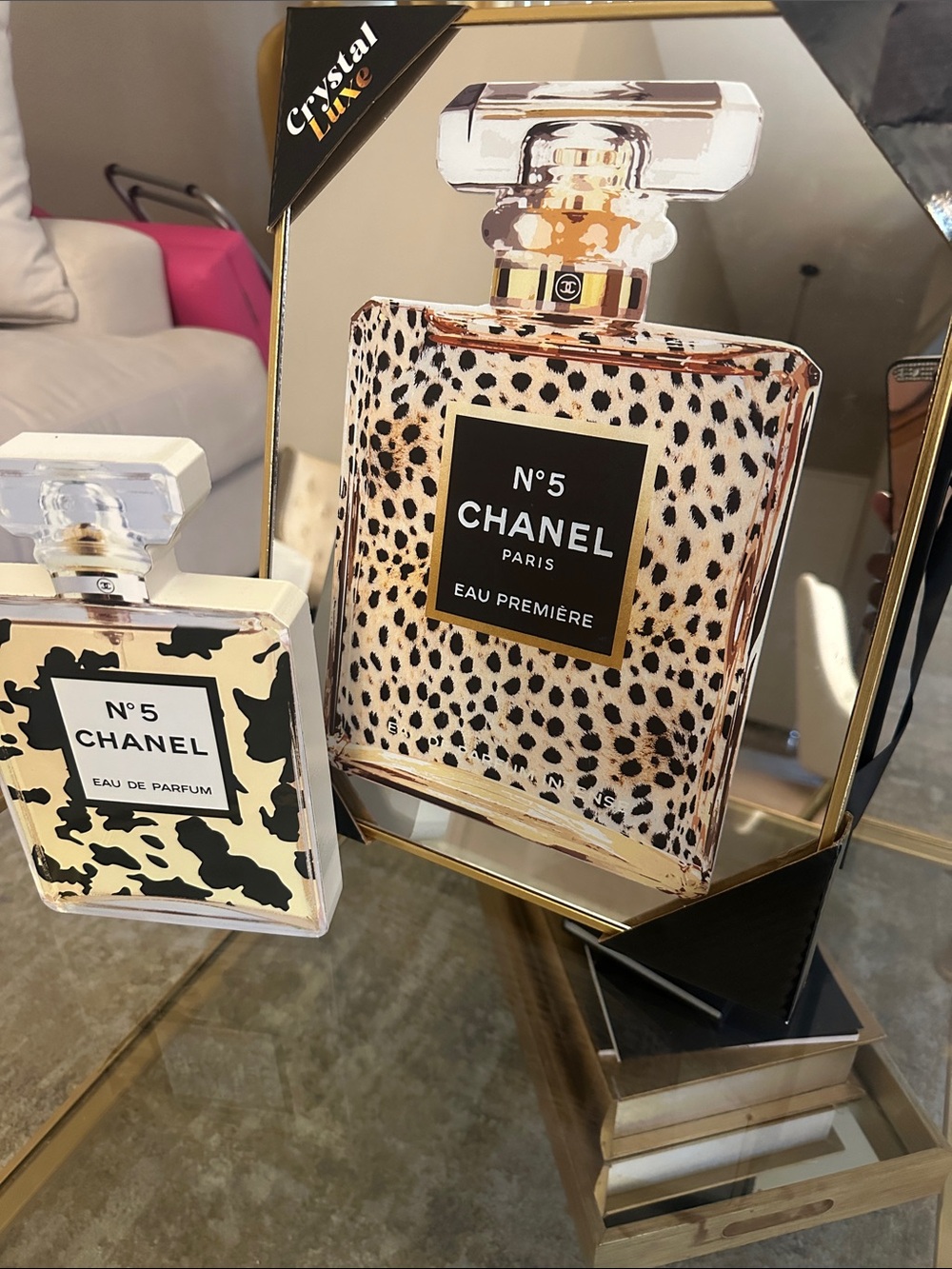 Mirror CHANEL Leopard Print Perfume Bottle Decor in Cream & Black - Picture 2 of 4